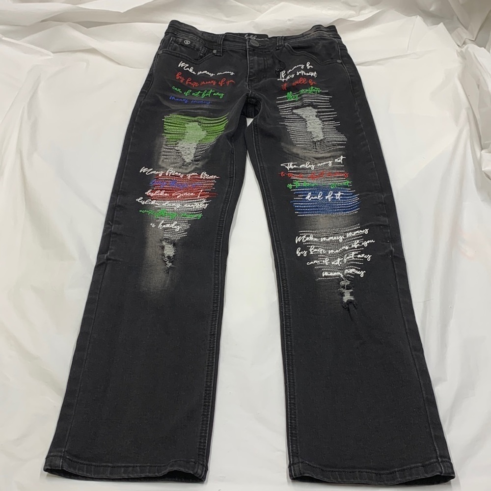 Boy Switch Remarkable Black Multicolor Straight Leg Distressed Jeans Size 14